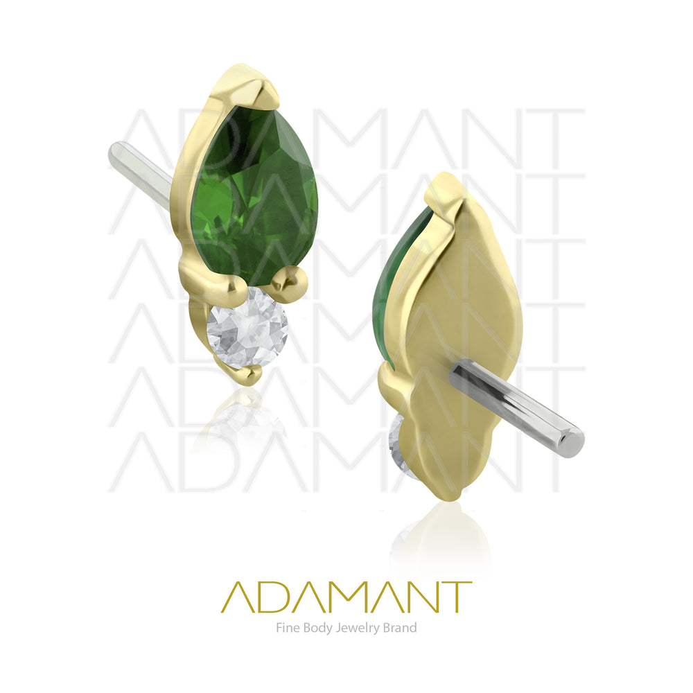 25g, Oro Solido 14k Accesorio Sin Rosca, 4.8mm Tamaño del Pin, Forest Drop, Prong set, Cubic Zirconia.