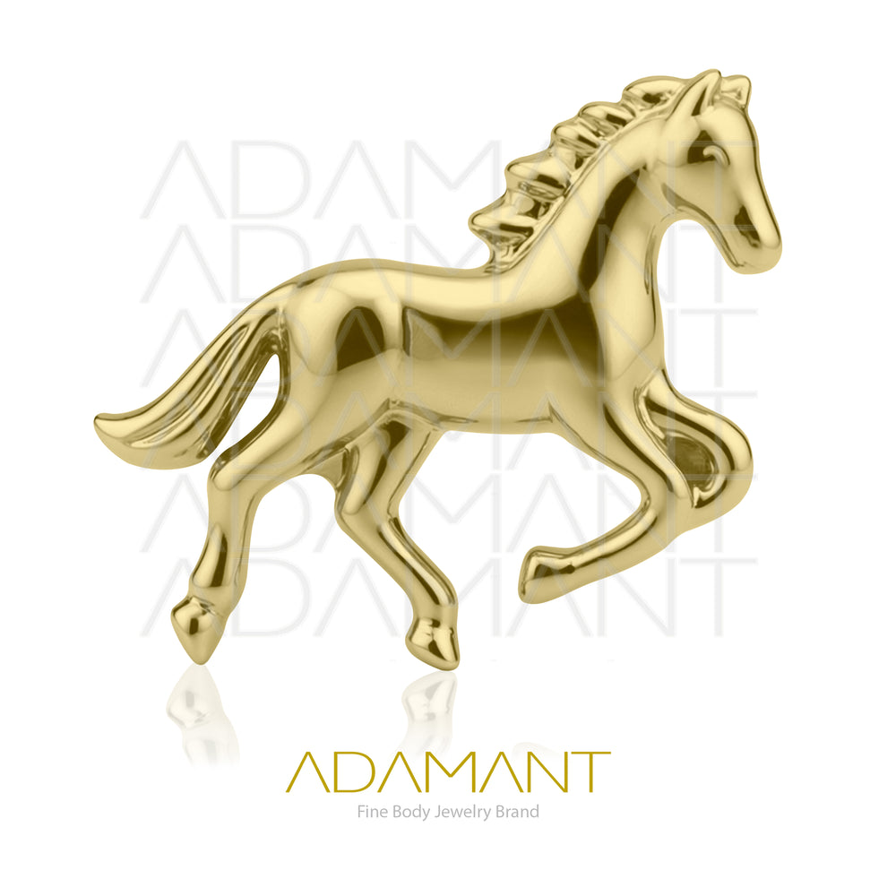 25g, Oro Solido 14k Accesorio Sin Rosca, 4.8mm Tamaño del Pin, Horse.