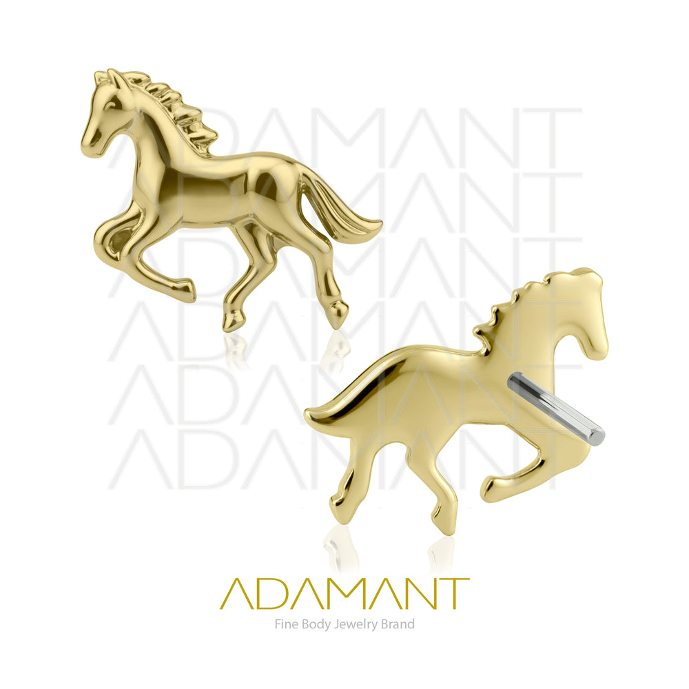 25g, Oro Solido 14k Accesorio Sin Rosca, 4.8mm Tamaño del Pin, Horse.