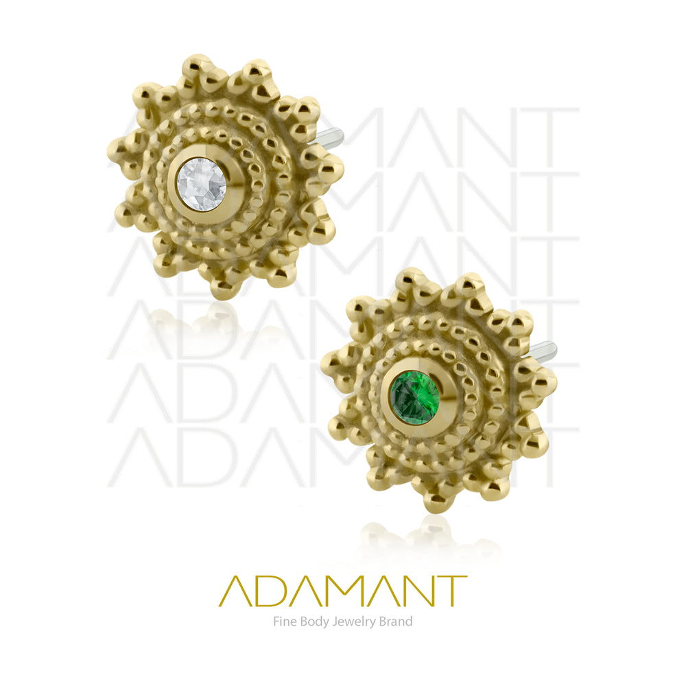 25g, Oro Solido 14k Accesorio Sin Rosca, 4.8mm Tamaño del Pin, Solar Bloom, Prong set, Cubic Zirconia
