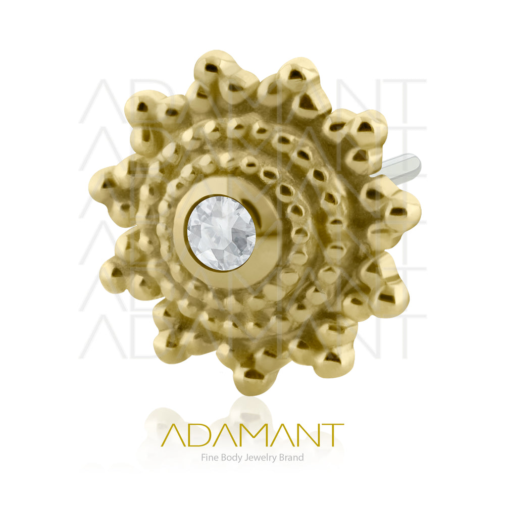 25g, Oro Solido 14k Accesorio Sin Rosca, 4.8mm Tamaño del Pin, Solar Bloom, Prong set, Cubic Zirconia