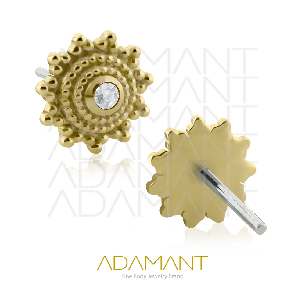 25g, Oro Solido 14k Accesorio Sin Rosca, 4.8mm Tamaño del Pin, Solar Bloom, Prong set, Cubic Zirconia