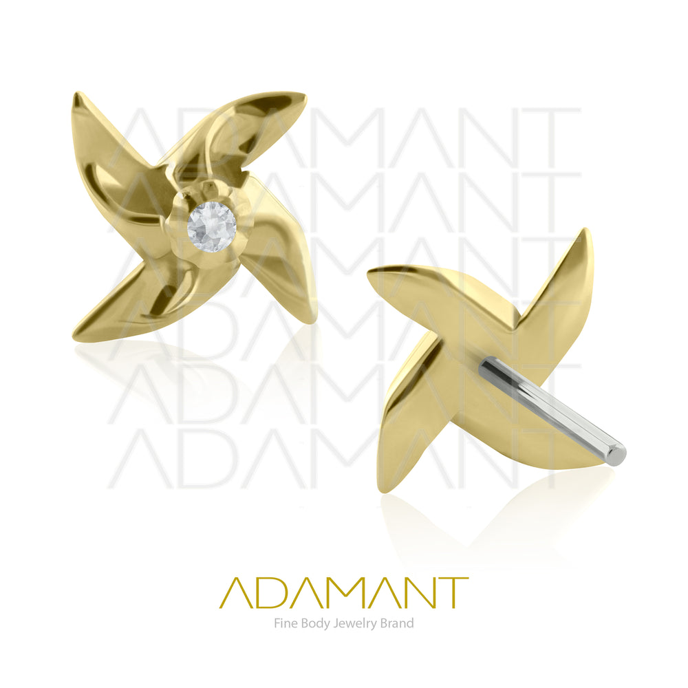 25g, Oro Solido 14k Accesorio Sin Rosca, 4.8mm Tamaño del Pin, Twist, Prong Set, Cubic Zirconia
