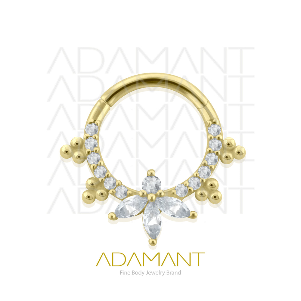 16g, Oro Solido 14k Aro de Bisagra Clicker Bao Marquise, Prong Set, Cubic Zirconia