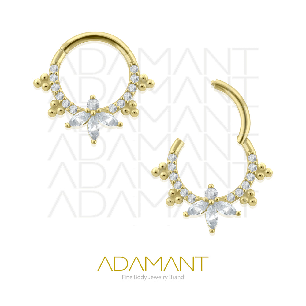 16g, Oro Solido 14k Aro de Bisagra Clicker Bao Marquise, Prong Set, Cubic Zirconia