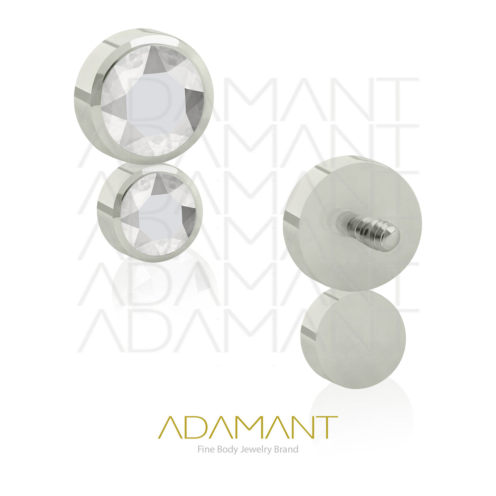 14g, Titanio Accesorio Rosca, 1.2mm Patrón de rosca, Doble Cluster, Bezel Set, Cristal Plano