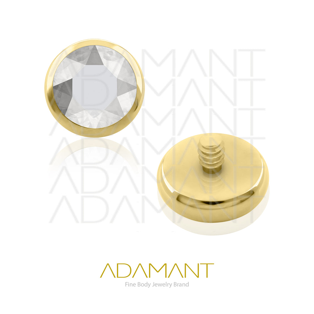 14g, Titanio Platizado Dorado Accesorio Rosca, 1.2mm Patrón de rosca, Bezel Set, Cristal Plano