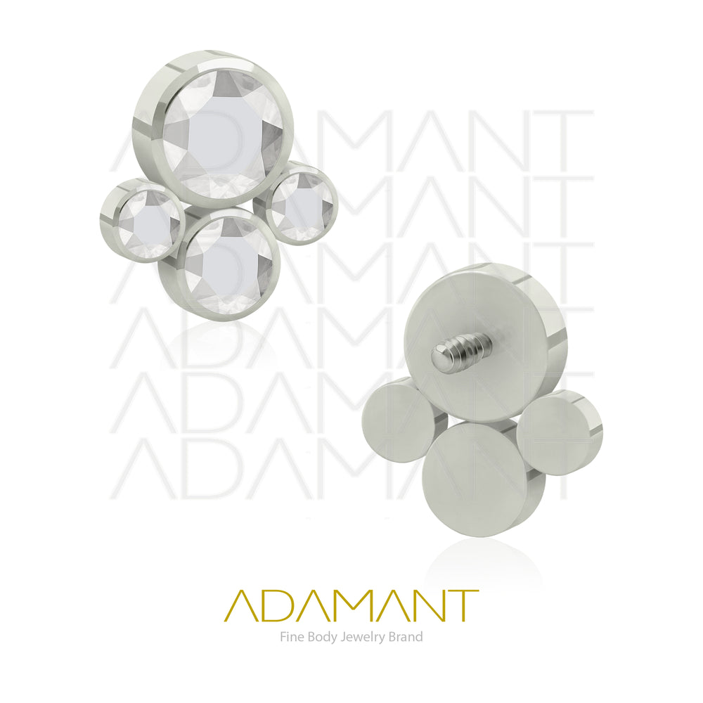 14g, Titanio Accesorio Rosca, 1.2mm Patrón de rosca, Four Cluster, Bezel Set, Cristal Plano