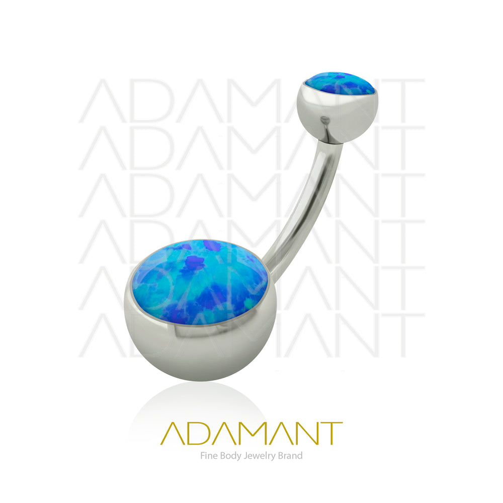 14g Titanio Navel Curved, Rosca Interna, 1.2mm Patrón de Rosca, Ombligo Doble Bezel Set, Opal