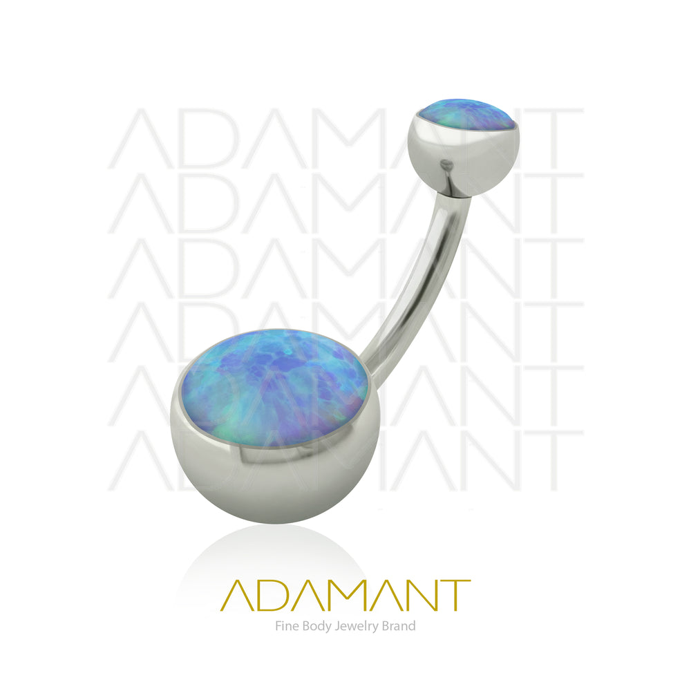 14g Titanio Navel Curved, Rosca Interna, 1.2mm Patrón de Rosca, Ombligo Doble Bezel Set, Opal
