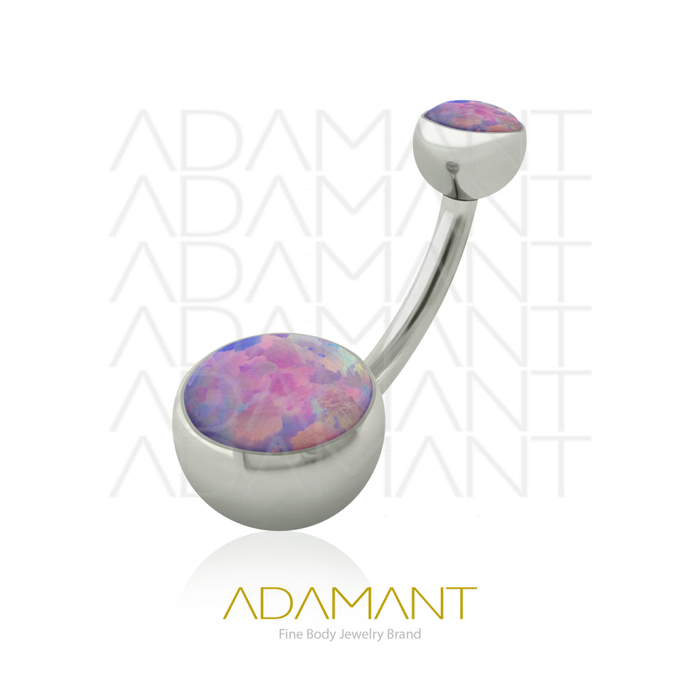 14g Titanio Navel Curved, Rosca Interna, 1.2mm Patrón de Rosca, Ombligo Doble Bezel Set, Opal