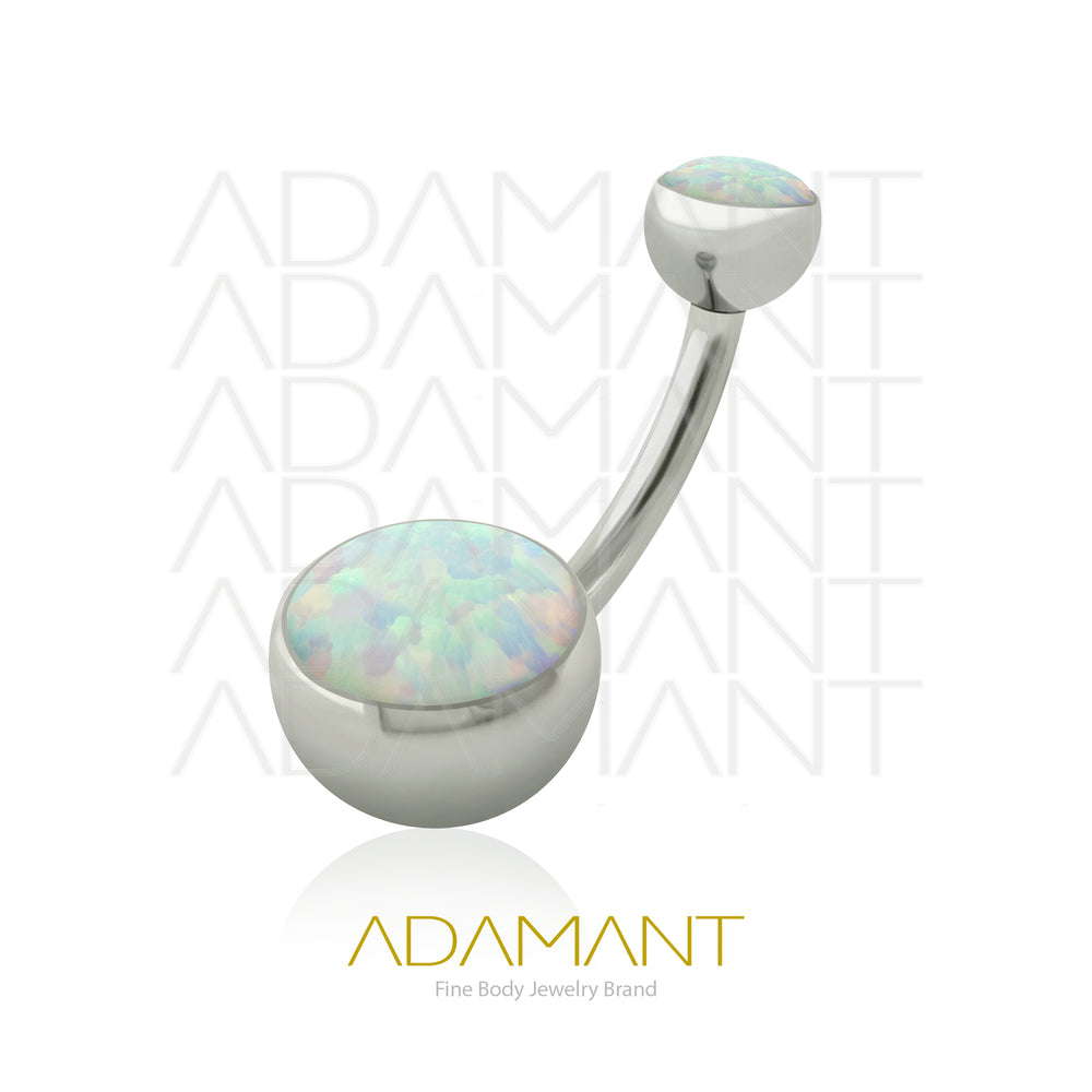 14g Titanio Navel Curved, Rosca Interna, 1.2mm Patrón de Rosca, Ombligo Doble Bezel Set, Opal