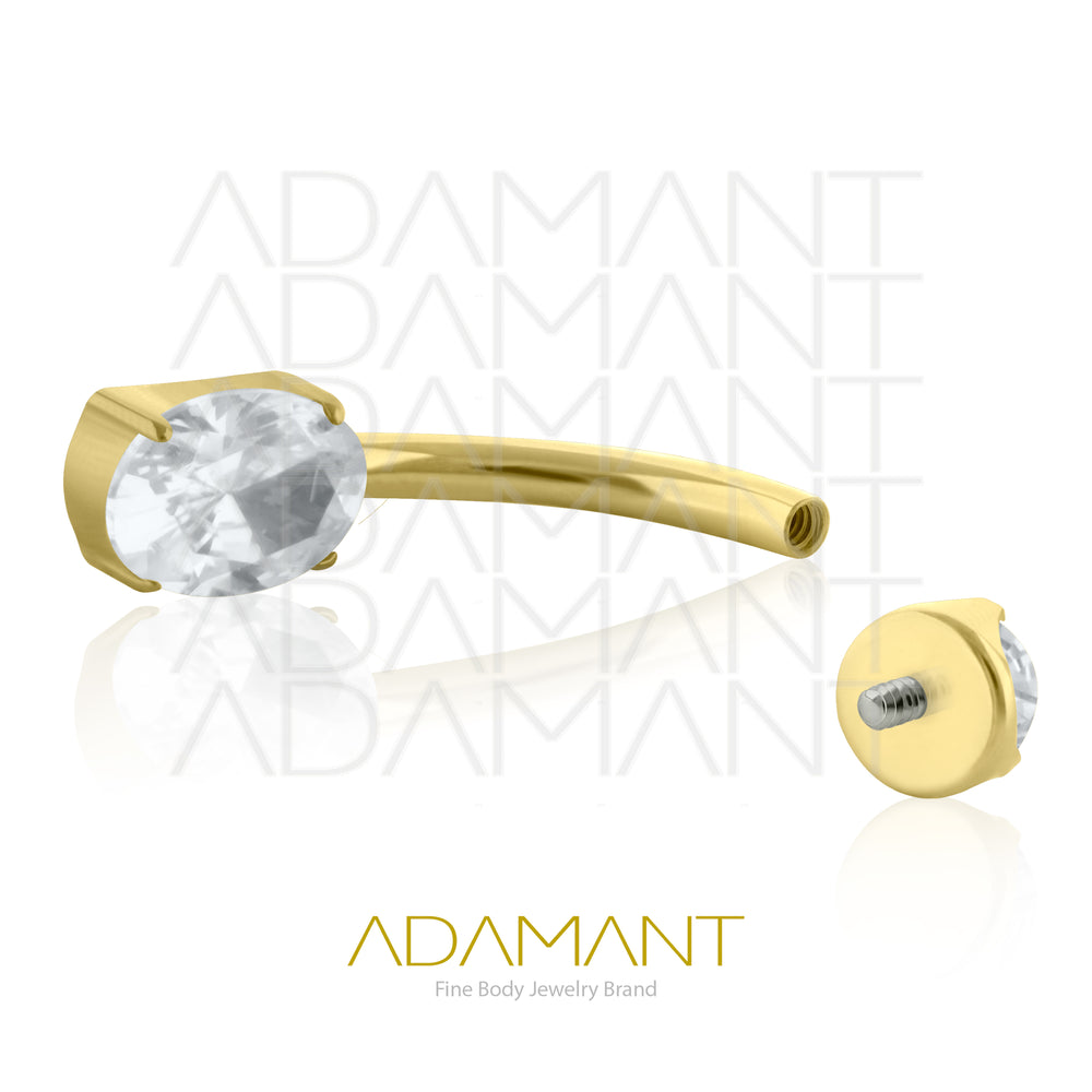 14g, Titanio Navel Curved, Rosca Interna, 1.2mm Patrón de Rosca, Ombligo, Oval Gem, Platizado Dorado,Prong Set 4, Cubic Zirconia.