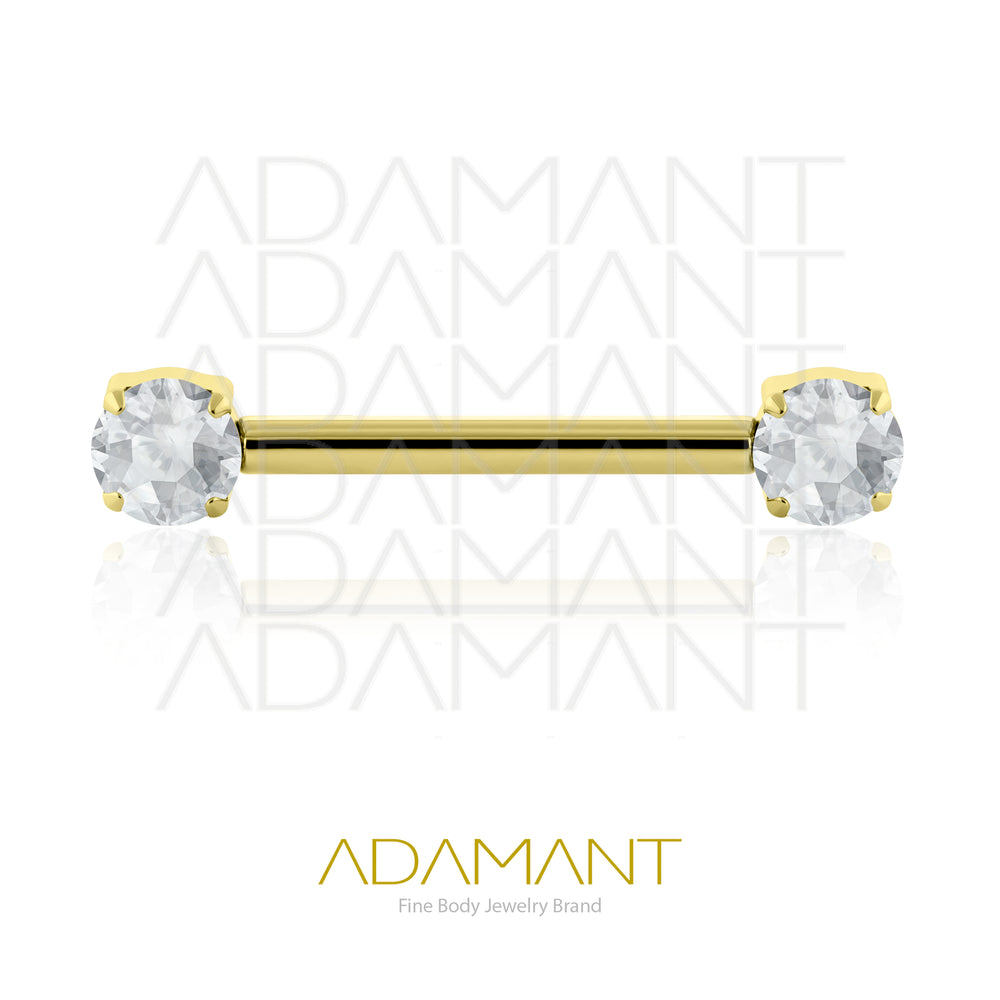 14g, Titanio Dorado Platizado Nipple Plano, Rosca Interna, 1.2mm Patrón de rosca, Pezonera con Prong Set Plano, Cubic Zirconia.