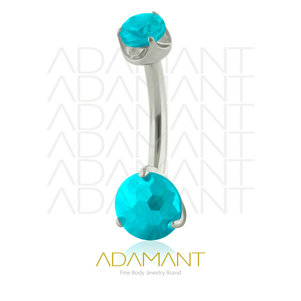 14g, Titanio Navel Curved , Rosca Interna, 1.2mm Patrón de Rosca, Navel Curved Button Gem, Prong Set 3, Cubic Zirconia.