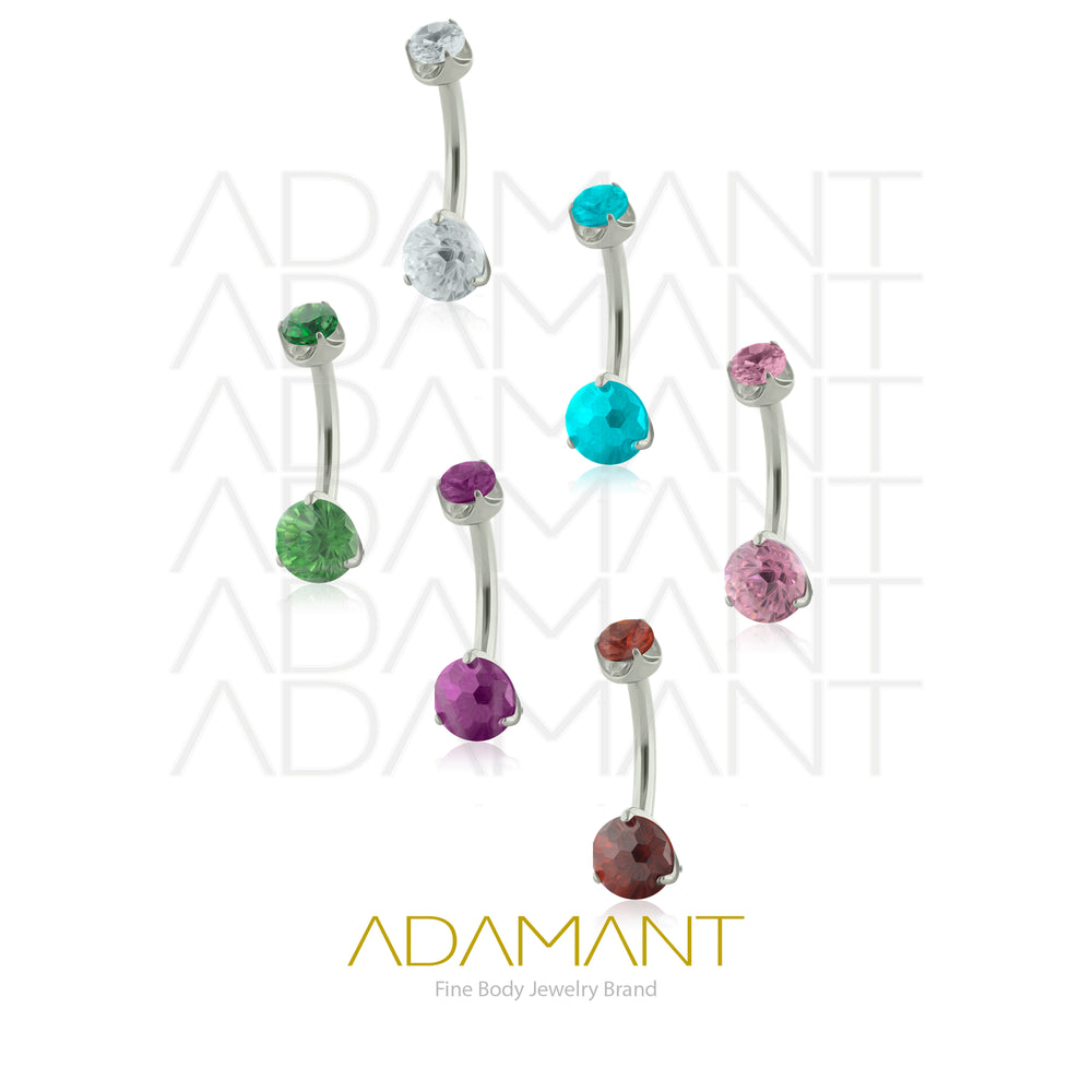 14g, Titanio Navel Curved , Rosca Interna, 1.2mm Patrón de Rosca, Navel Curved Button Gem, Prong Set 3, Cubic Zirconia.