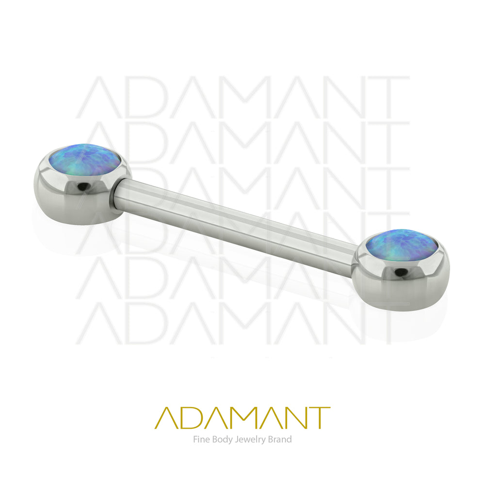 14g, Titanio Nipple Plano, Rosca Interna, 1.2mm Patrón de rosca, Pezonera con Bezel Set Plano, Opal.