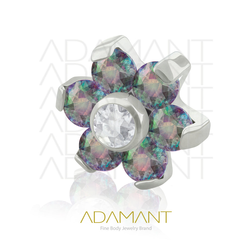 14g, Titanio Accesorio Rosca, 1.2mm Patrón de rosca, Flor, Prong Set, Cubic Zirconia