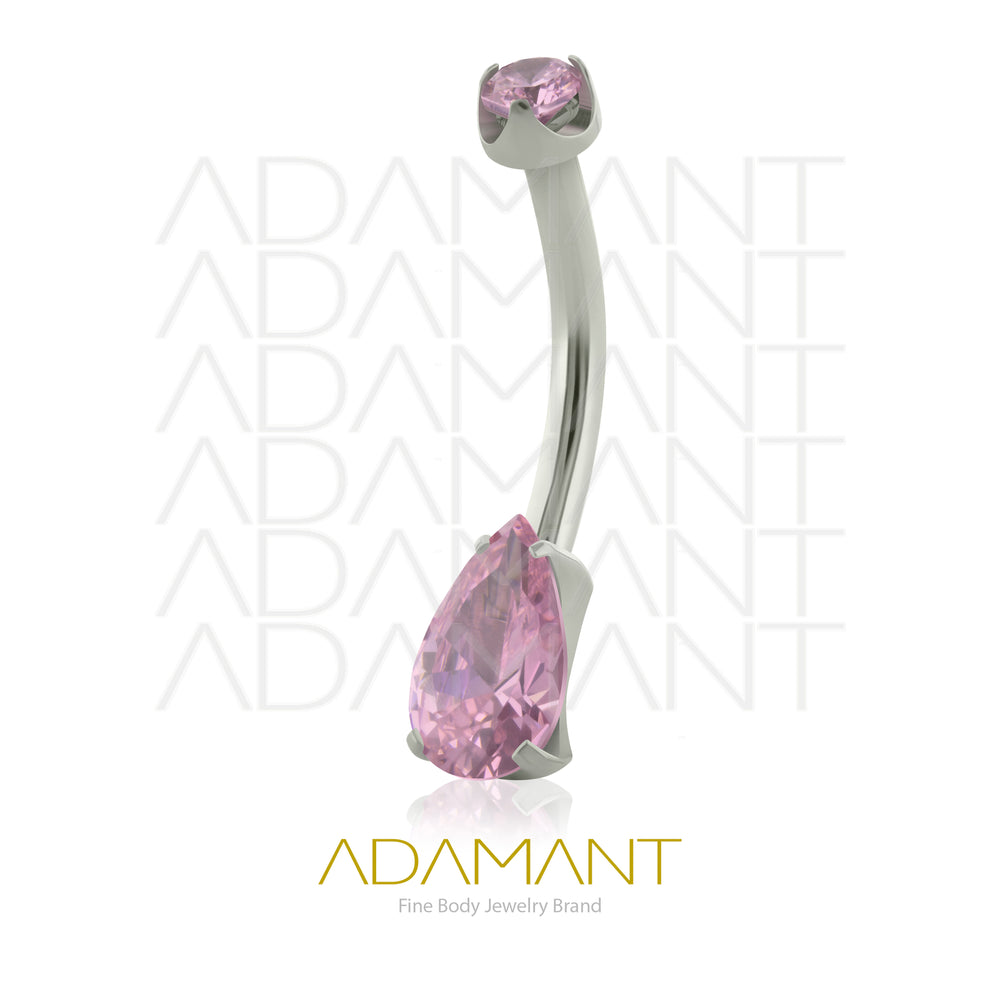 14g, Titanio Navel Curved, Rosca Interna, 1.2mm Patrón de Rosca, Ombligo Pear Cut Gem Prong Set, Cubic Zirconia.
