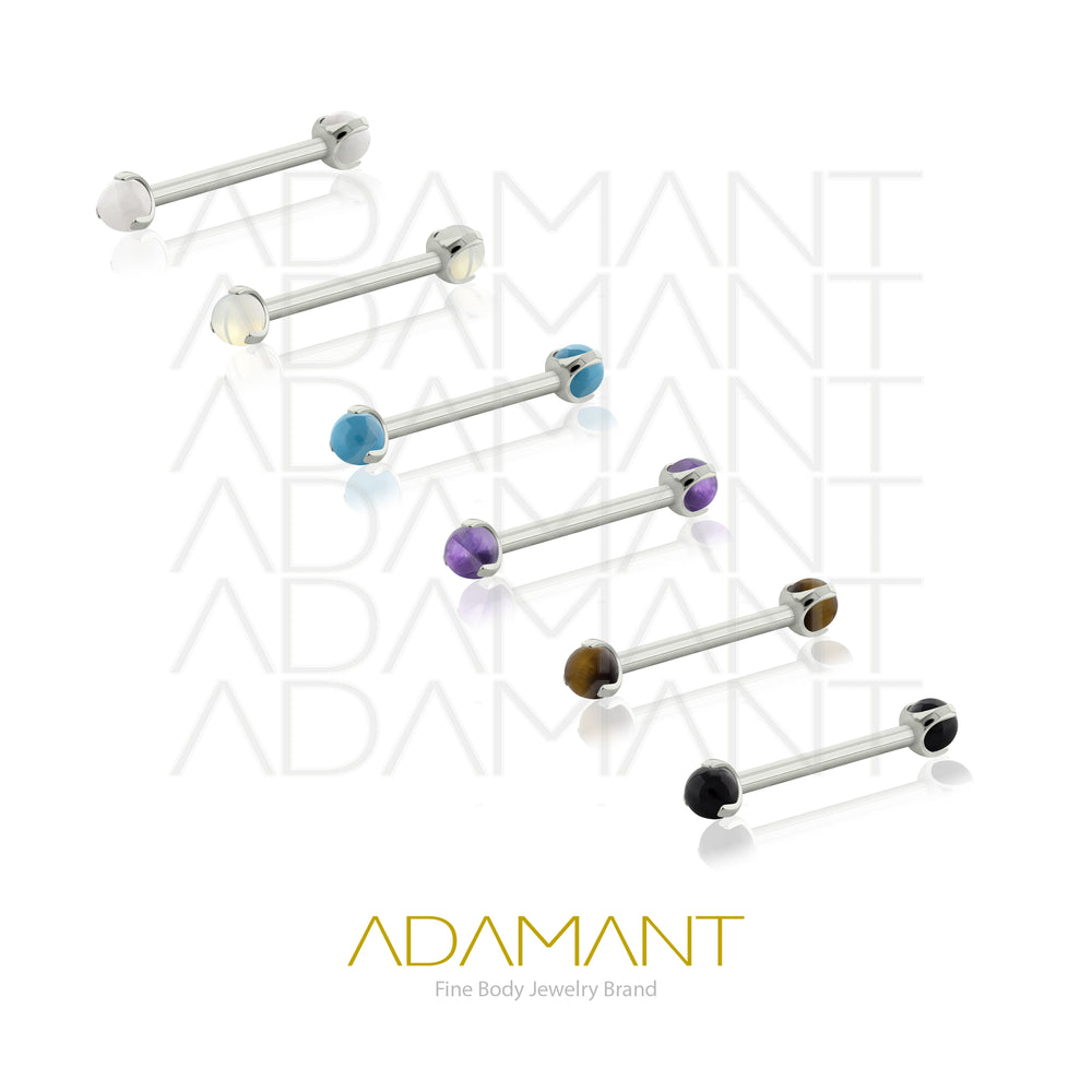 14g, Titanio Nipple, Rosca Interna, 1.2mm Patrón de rosca, Pezonera con Bola Prong Set, Piedra Natural.
