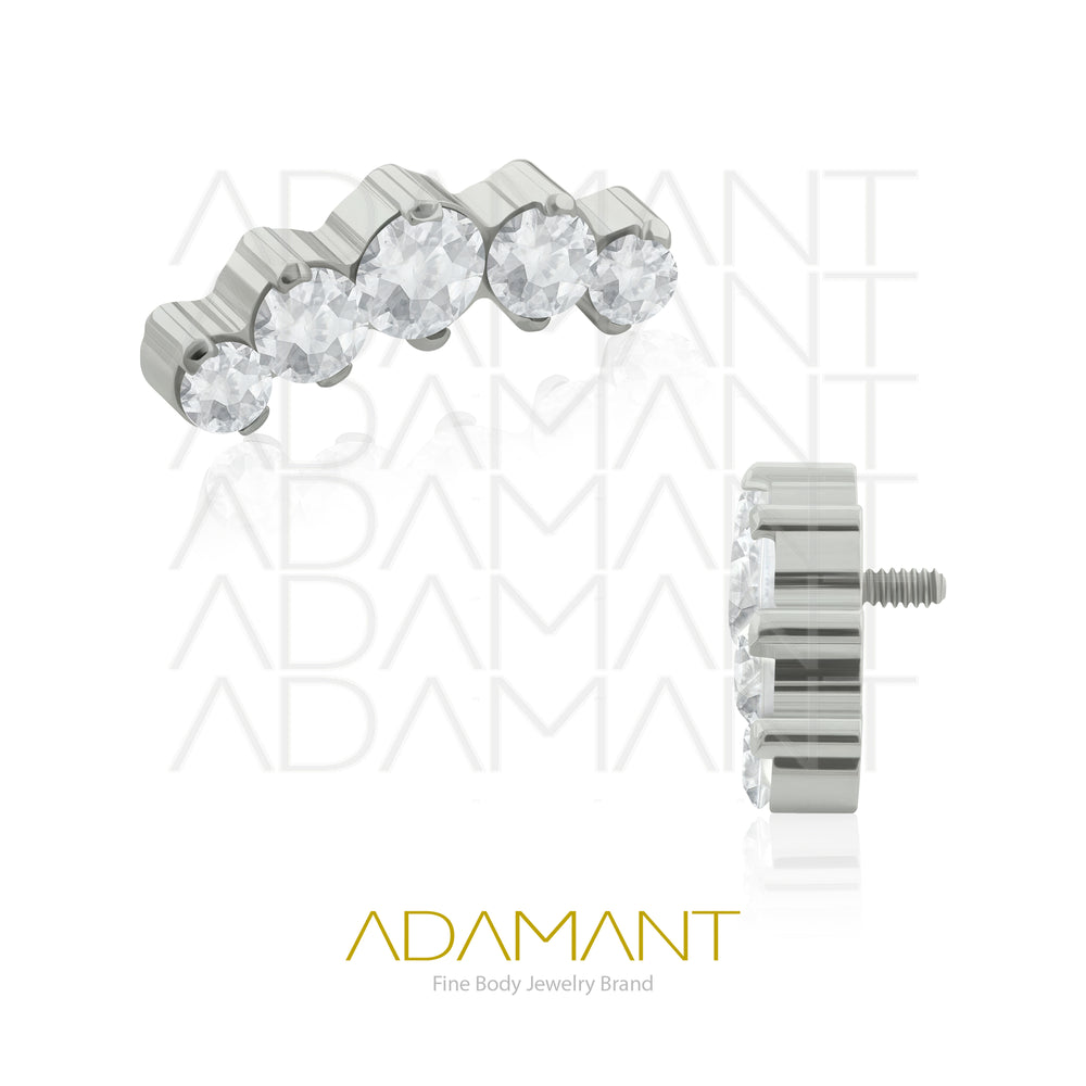 14g, Titanio Accesorio Rosca, 1.2mm Patrón de rosca, Five Curved, Prong Set, Cubic Zirconia