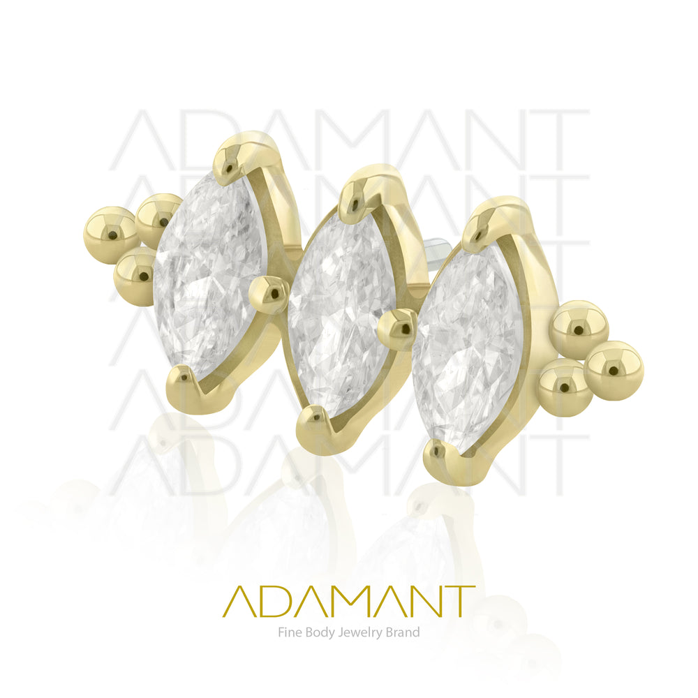 25g, Oro Solido 14k Accesorio Sin Rosca, 4.8mm Tamaño del Pin, Duchess Marquise Prong Set, Cubic Zirconia.
