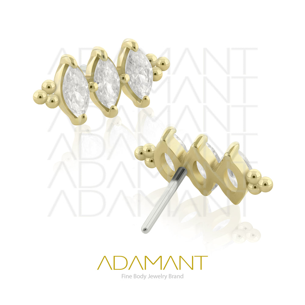 25g, Oro Solido 14k Accesorio Sin Rosca, 4.8mm Tamaño del Pin, Duchess Marquise Prong Set, Cubic Zirconia.
