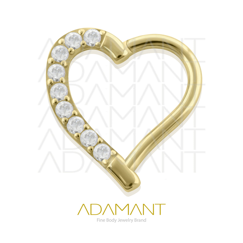 16g, Oro Solido 14k Aro de Bisagra Clicker Corazón Front Multijewel, Prong Set, Cubic Zirconia
