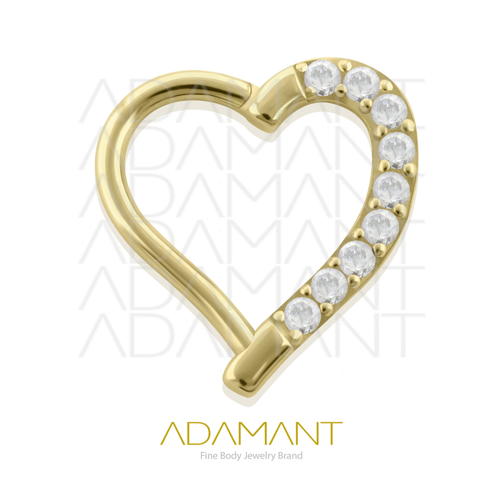 16g, Oro Solido 14k Aro de Bisagra Clicker Corazón Front Multijewel, Prong Set, Cubic Zirconia