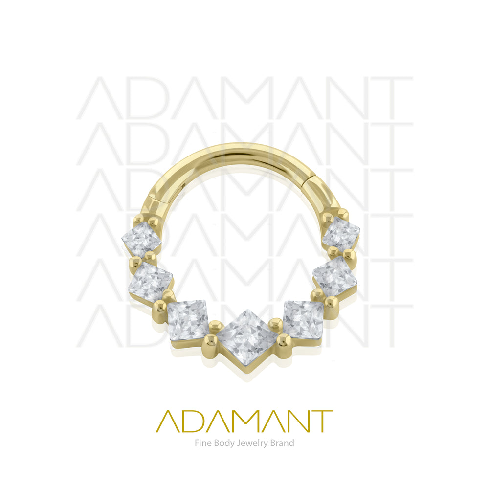 16g, Oro Solido 14k Aro de Bisagra Clicker Splendor, Prong Set, Cubic Zirconia.