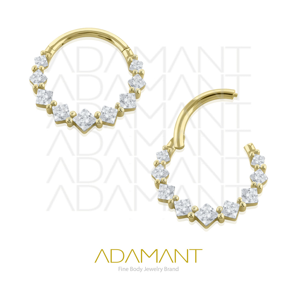 16g, Oro Solido 14k Aro de Bisagra Clicker Splendor, Prong Set, Cubic Zirconia.