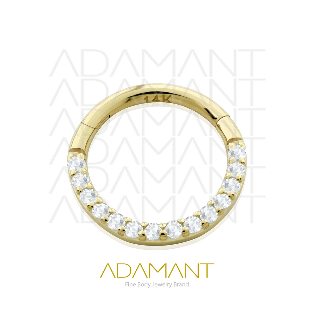 18g, Oro Solido 14k Aro de Bisagra Clicker Front Multijewel, Prong Set, Cubic Zirconia