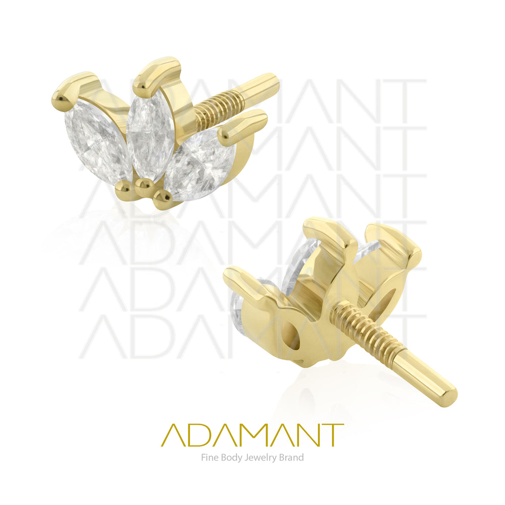 16g, Oro Solido 14k Accesorio Rosca Larga, 0.8mm Patrón de rosca, Marquise Prong Setting, Cubic Zirconia