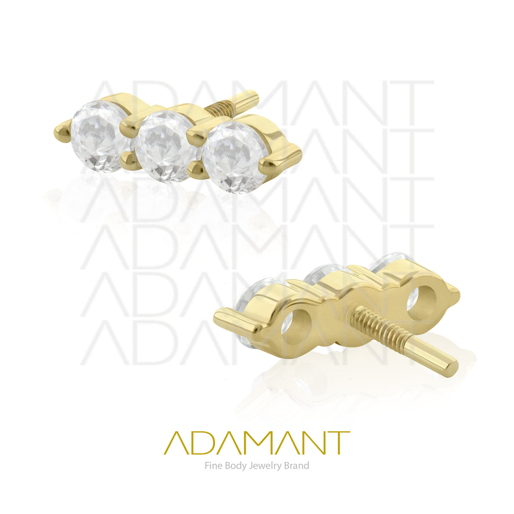 16g, Oro Solido 14k Accesorio Rosca Larga, 0.8mm Patrón de rosca, Triple Prong Setting, Cubic Zirconia