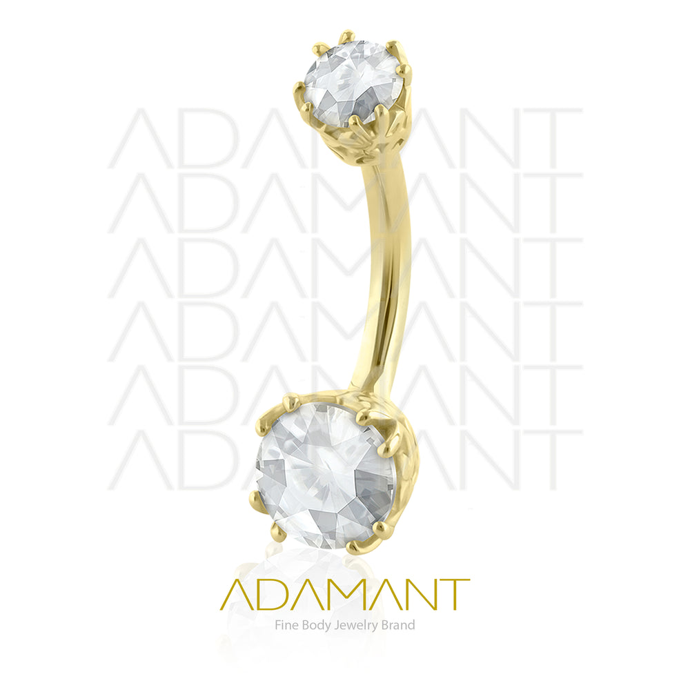 14g, Oro Solido 14k Navel Curved Rosca Interna, Queen, Prong Set, Cubic Zirconia.