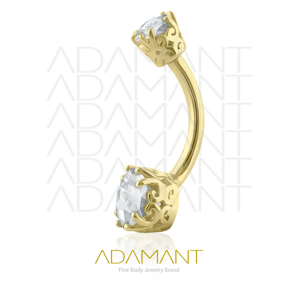 14g, Oro Solido 14k Navel Curved Rosca Interna, Queen, Prong Set, Cubic Zirconia.