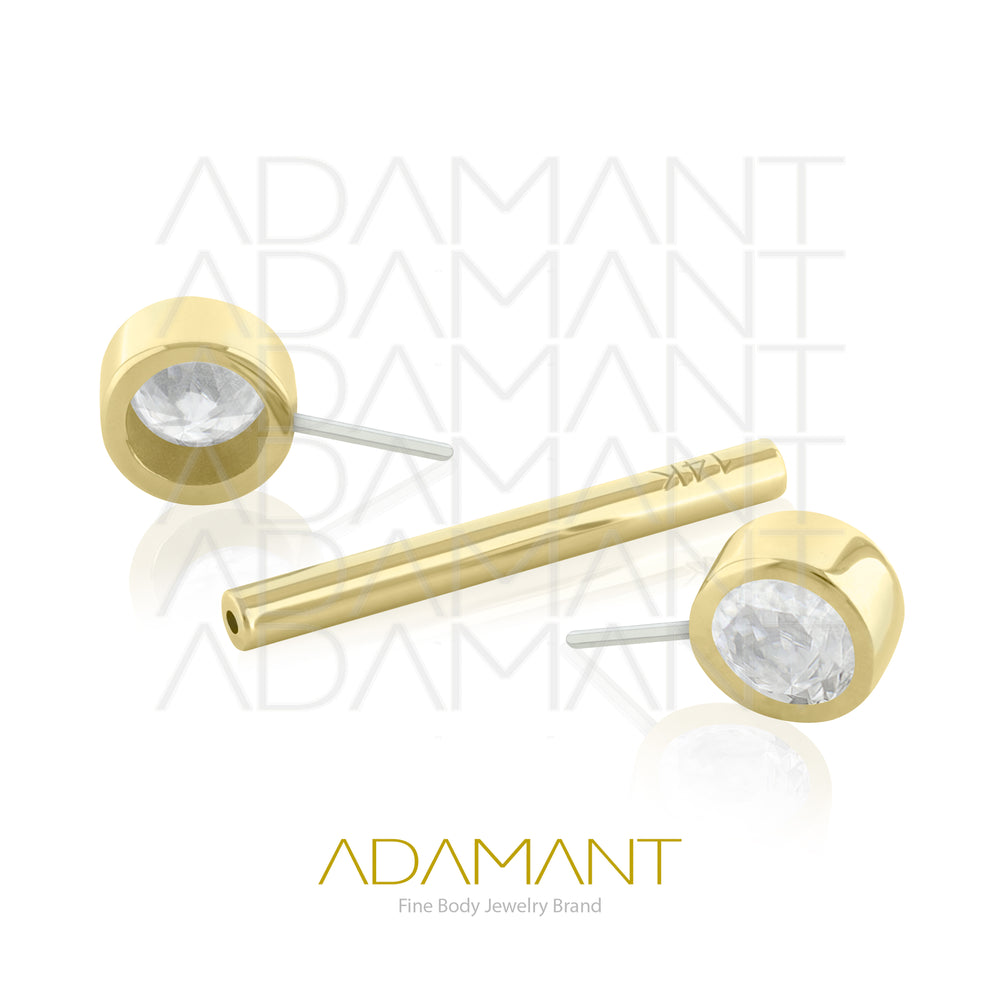 14g, Oro Solido 14k Par Nipple, Bezel Set, Cubic Zirconia