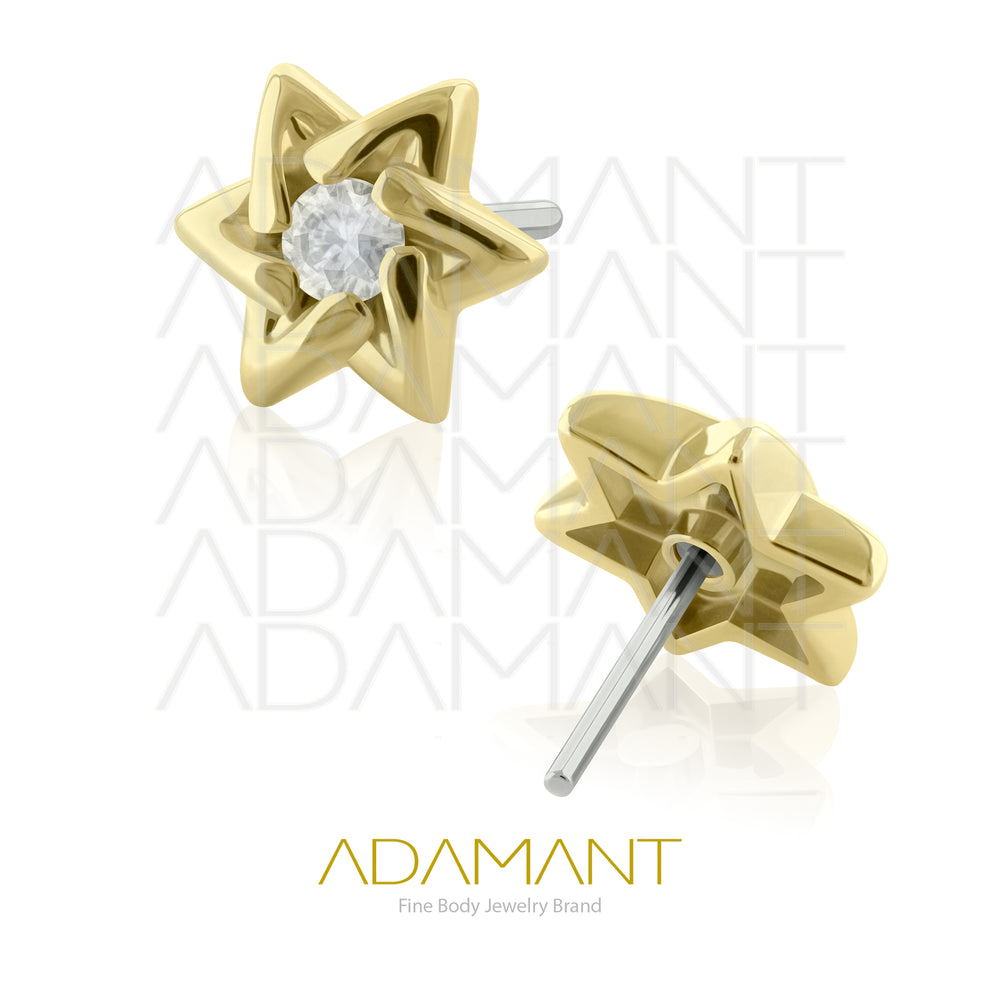 25g, Oro Solido 14k Accesorio Sin Rosca, 4.8mm Tamaño del Pin, Hex Star, Prong Set, Cubic Zirconia