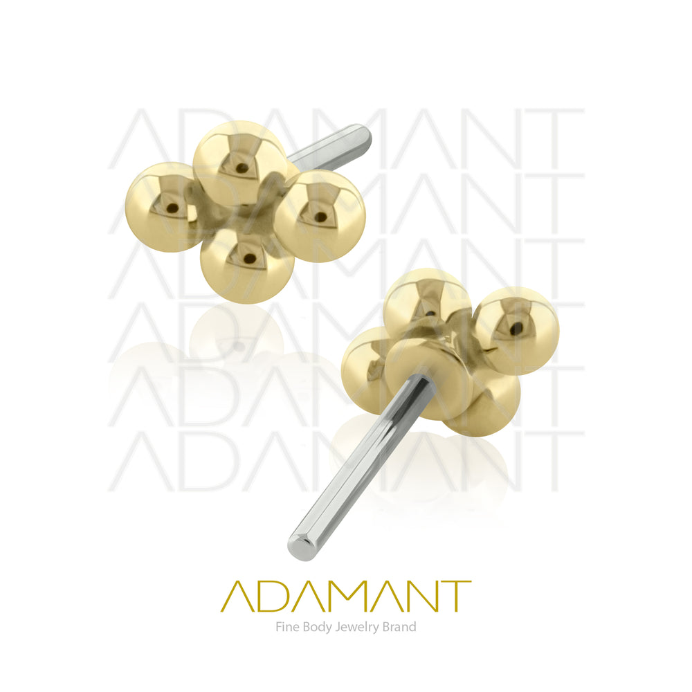 25g, Oro Solido 14k Accesorio Sin Rosca, 4.8mm Tamaño del Pin, Quad Beads