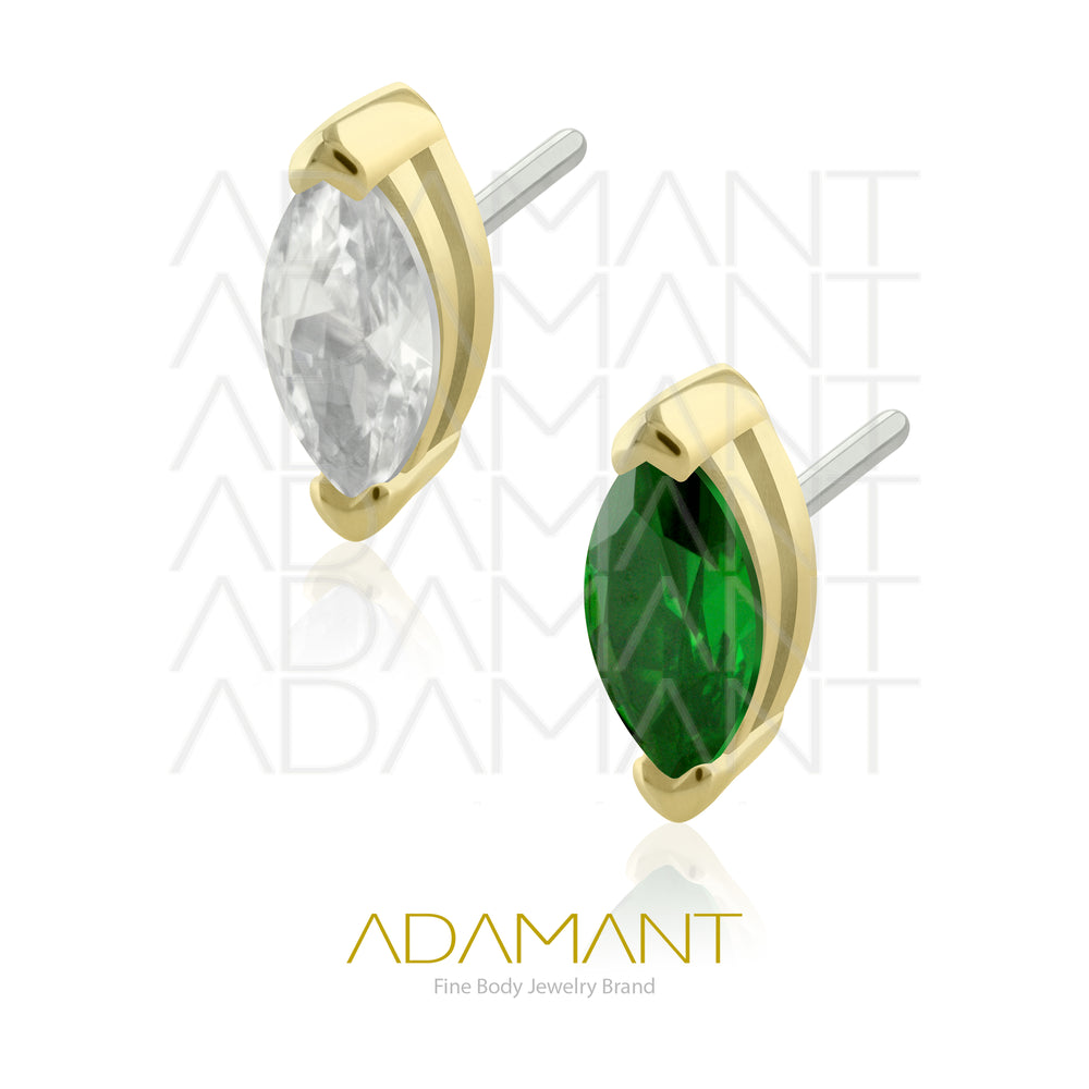 25g, Oro Solido 14k Accesorio Sin Rosca, 4.8mm Tamaño del Pin, Single Marquise, Prong Set, Cubic Zirconia