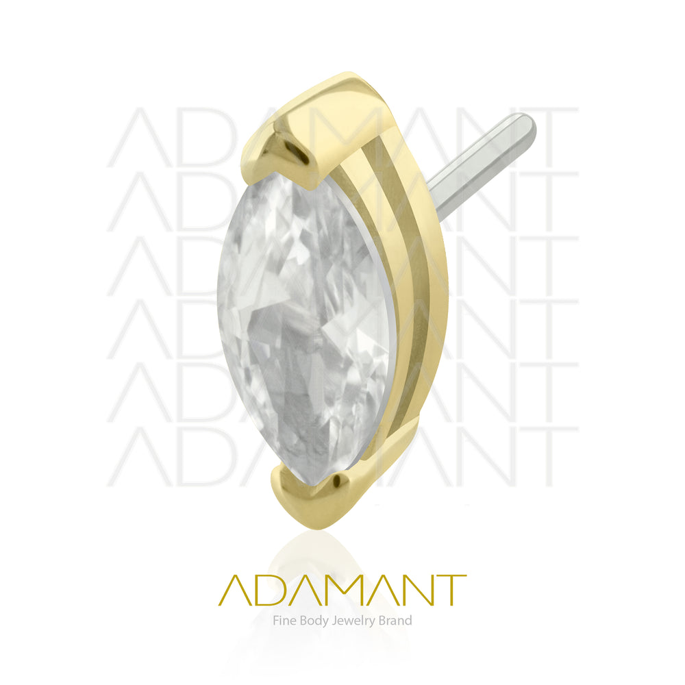 25g, Oro Solido 14k Accesorio Sin Rosca, 4.8mm Tamaño del Pin, Single Marquise, Prong Set, Cubic Zirconia