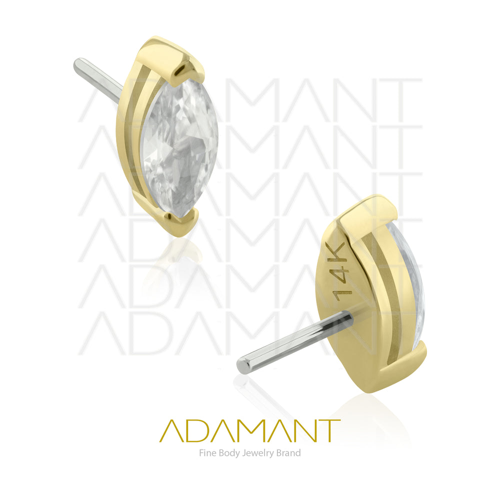 25g, Oro Solido 14k Accesorio Sin Rosca, 4.8mm Tamaño del Pin, Single Marquise, Prong Set, Cubic Zirconia