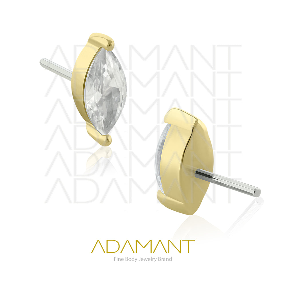 25g, Oro Solido 14k Accesorio Sin Rosca, 4.8mm Tamaño del Pin, Single Marquise, Prong Set, Cubic Zirconia