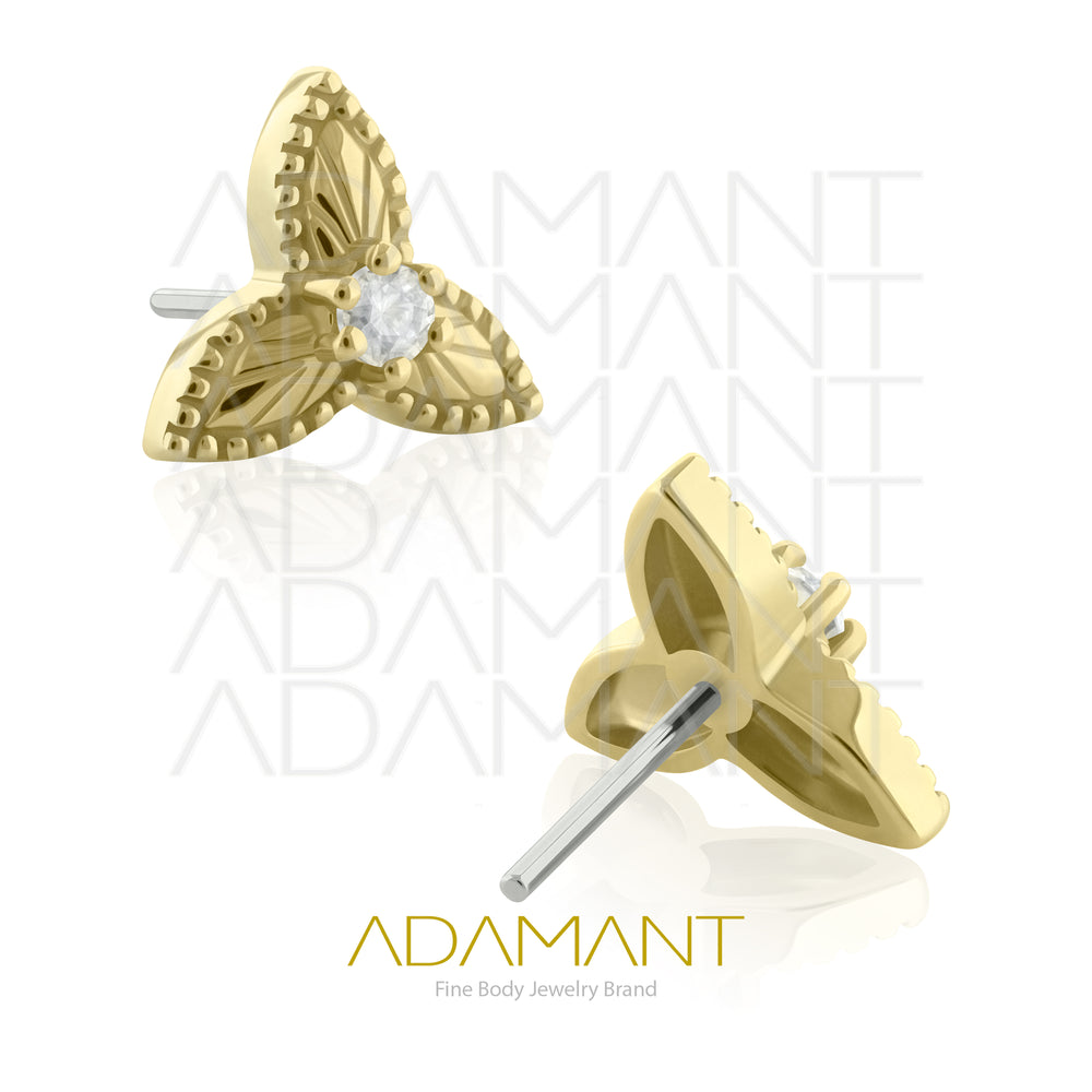 25g, Oro Solido 14k Accesorio Sin Rosca, 4.8mm Tamaño del Pin, Triple Leaf, Prong Set, Cubic Zirconia