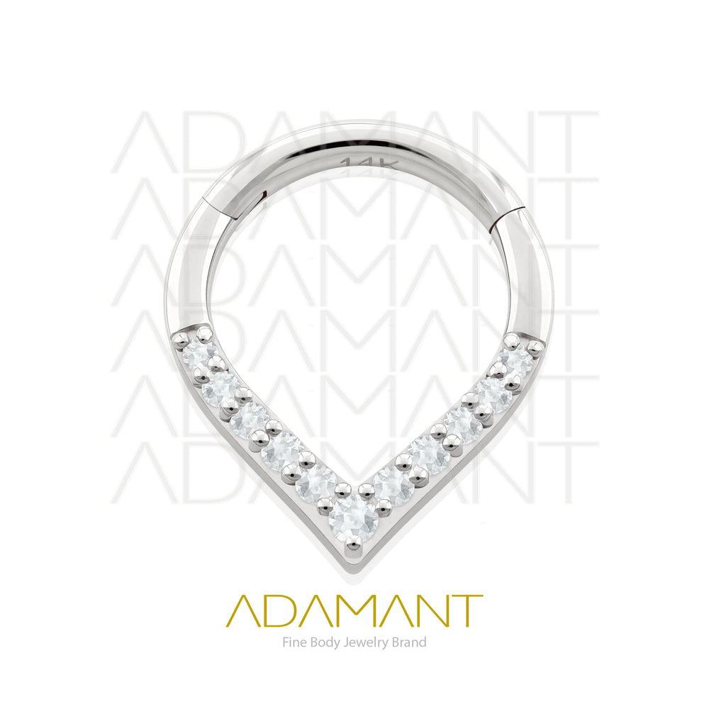 16g, Oro Solido 14k Aro de Bisagra Clicker V shaped Front Multijewel, Prong Set, Cubic Zirconia