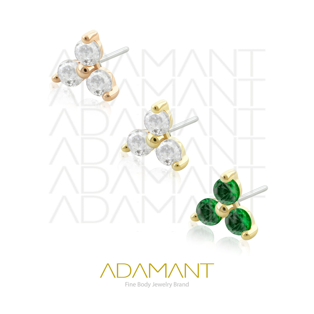 25g, Oro Solido 14k Accesorio Sin Rosca, 4.8mm Tamaño del Pin, Trinity Prong Set, Cubic Zirconia