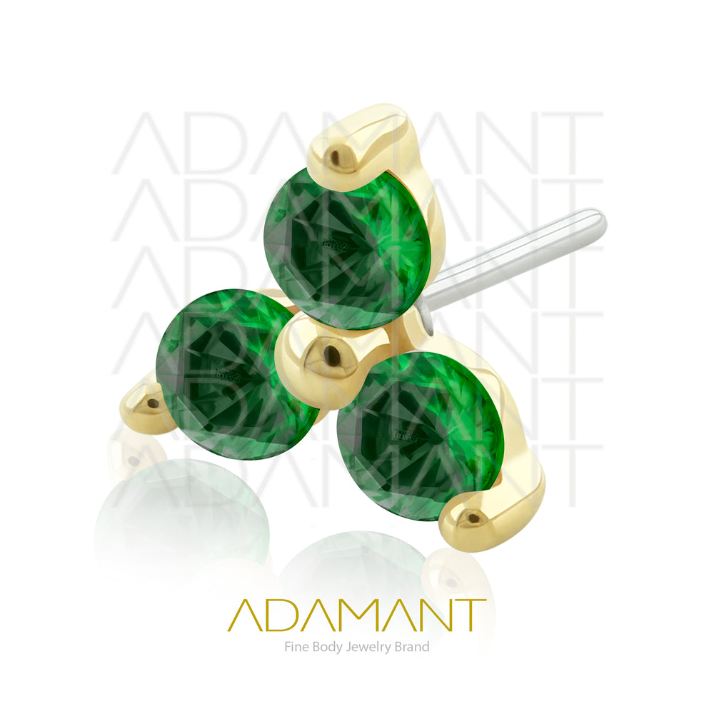 25g, Oro Solido 14k Accesorio Sin Rosca, 4.8mm Tamaño del Pin, Trinity Prong Set, Cubic Zirconia