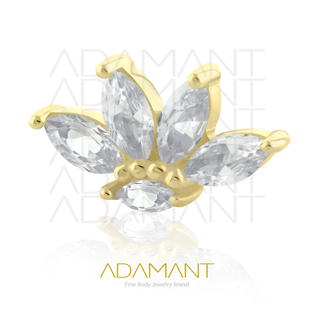 25g, Oro Solido 14k Accesorio Sin Rosca, 4.8mm Tamaño del Pin, Lotus Marquise Prong Set, Cubic Zirconia.