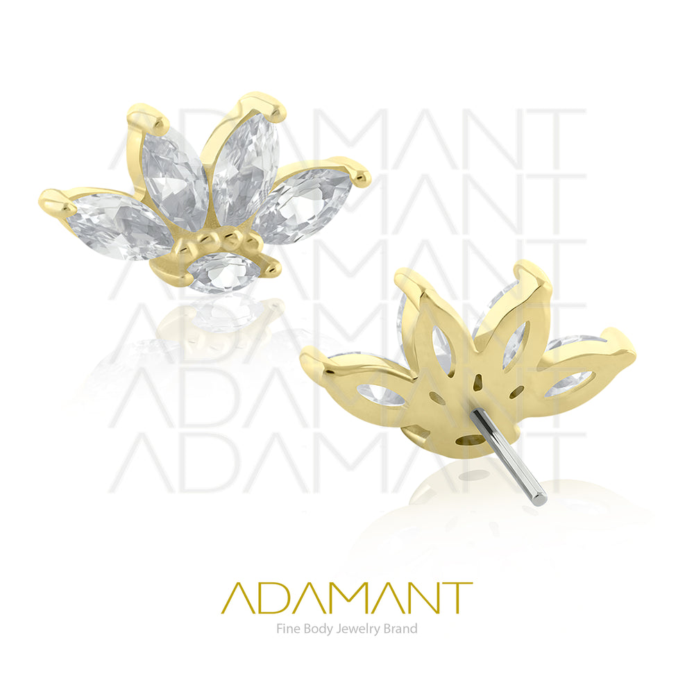 25g, Oro Solido 14k Accesorio Sin Rosca, 4.8mm Tamaño del Pin, Lotus Marquise Prong Set, Cubic Zirconia.