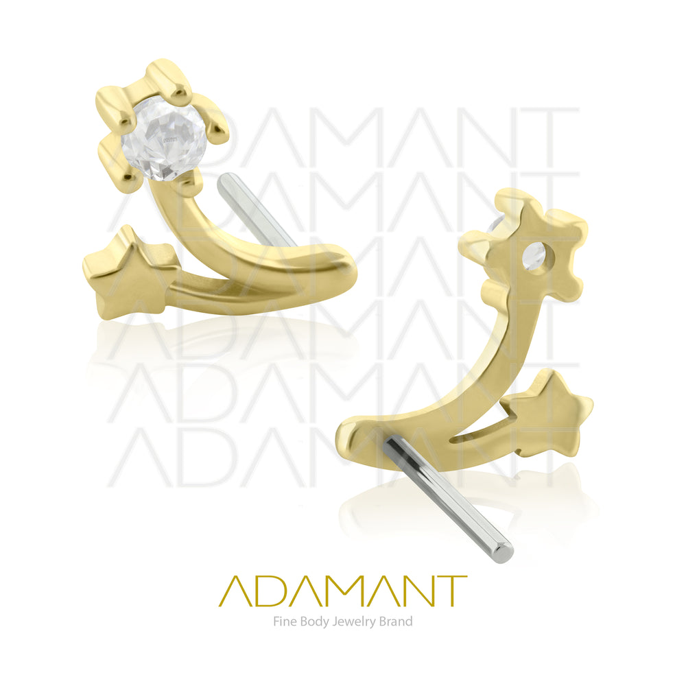 25g, Oro Solido 14k Accesorio Sin Rosca, 4.8mm Tamaño del Pin, Star Leaks  Prong Set, Cubic Zirconia.